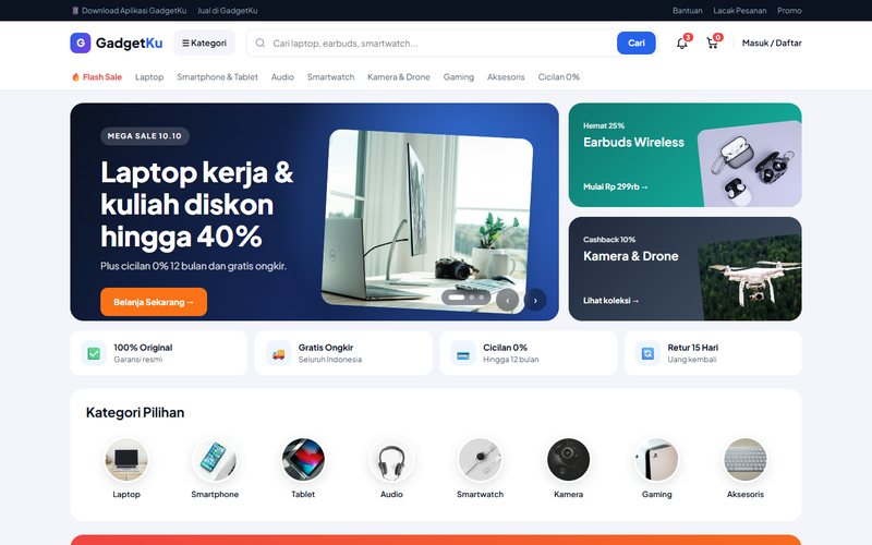 Contoh website E-commerce: GadgetKu · Elektronik & Gadget