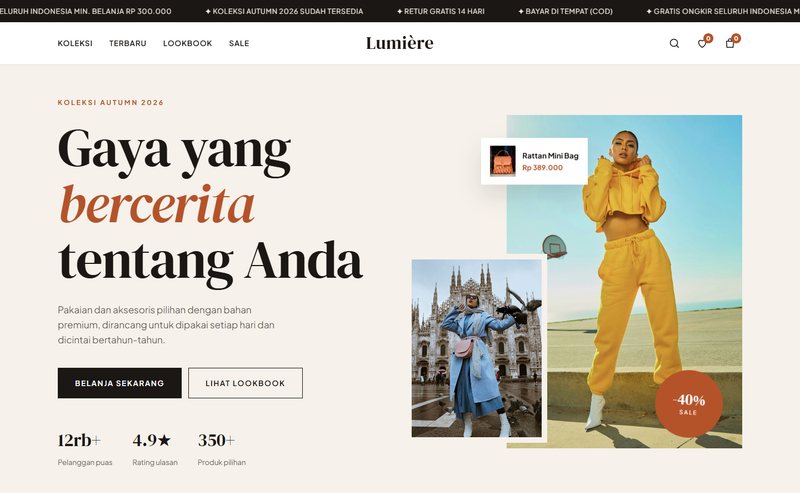 Contoh website Toko Online: Lumière · Fashion & Aksesoris